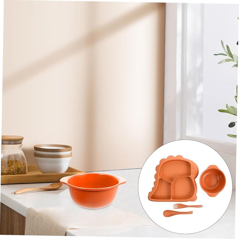 Orange Dinosaur Divided Plate Set with Bowl Fork Spoon Safe Non Toxic Tableware for Kids - Image 4